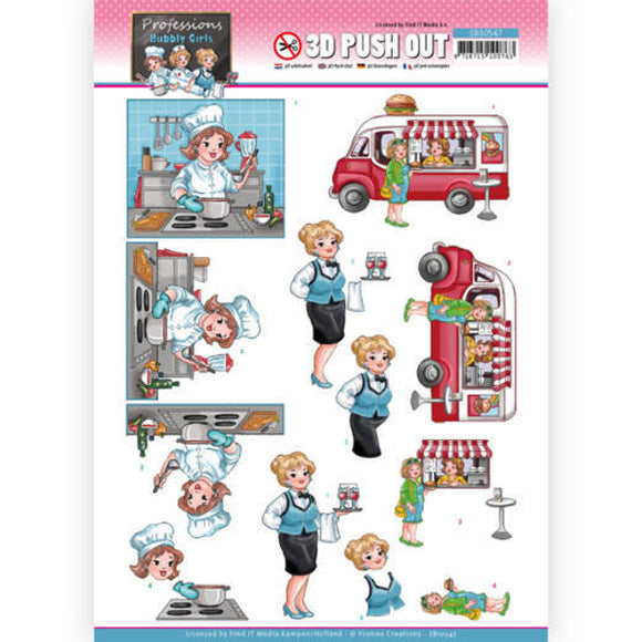 Bubbly Girls Professions Die Cut Decoupage - Catering