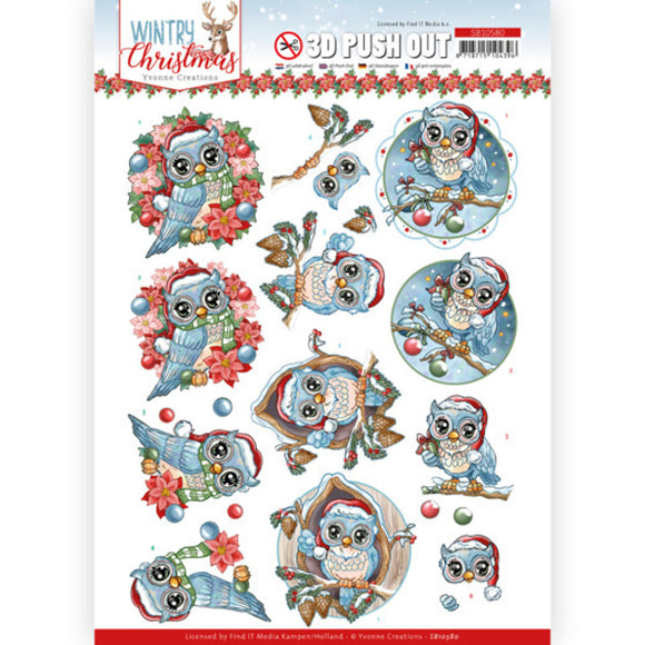 Wintry Christmas Die Cut Decoupage - Christmas Owls