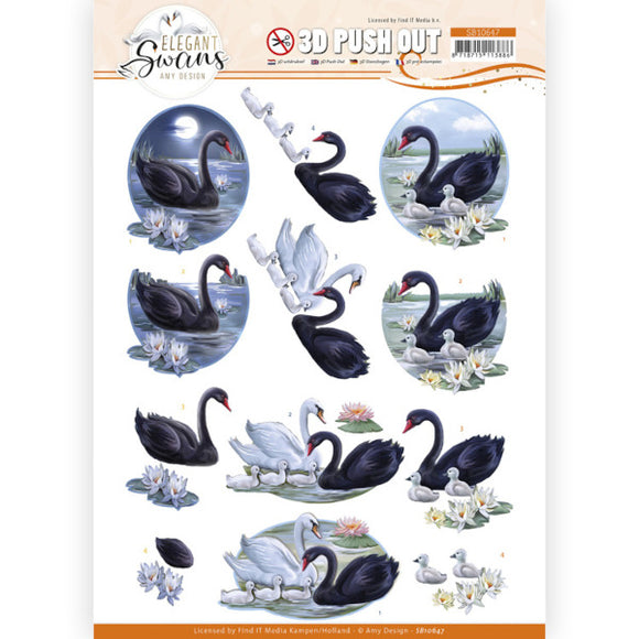 Elegant Swans Die Cut Decoupage - Black Swans