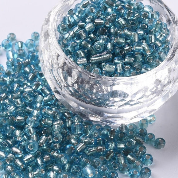 Glass Seed Bead 3mm Silver Lined Pale Turquoise