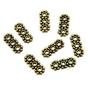 Triple Spacer Beads Antique Gold Flowers Pack of 8
