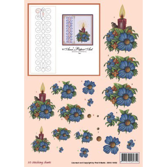 Ann's Stitching Sheet A801 with Blue Flower & Candle
